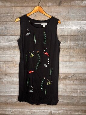 Vintage 90s fish print Sleeveless Dress with Colorful Fish Embroidery summer